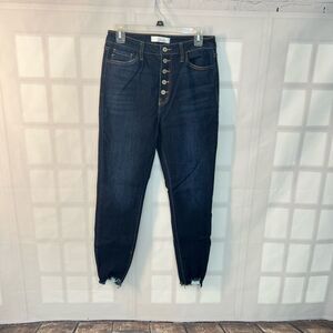 KanCan Blue Button Fly Whisker Skinny High Rise Raw Hem Jeans Size 29